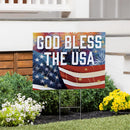 Red White & Bloom Yard Sign with H-Stake, "God Bless The USA", 24"x18"