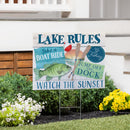 Blue Coastal Yard Sign, "Lake Rules", 24"x18"