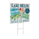 Blue Coastal Yard Sign, "Lake Rules", 24"x18"