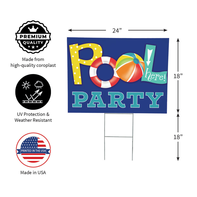 Palm Beach Yard Sign, "Pool Party", 24"x18"