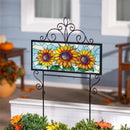 Stained Glass Sunflower Stalk PVC Horizontal Yard Sign, 20"Wx 8"H