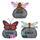 Cottage Garden Stone, Resin Garden Bug with Animated Wings, Solar, 6.5", Asst of 3