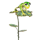 Cottage Garden Stake Metal Frog On The Lotus Leaf, 37"H