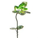 Cottage Garden Stake Metal Frog On The Lotus Leaf, 37"H