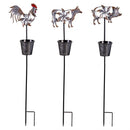 Petal and Plow Metal Stake Rooster/Cow/Pig with Planter 24"H, 3 Assorted, 12PCS CDU
