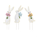 Hop Into Spring Garden Stake, Floral Bunny Metal Garden Stake, Asst of 3, CDU