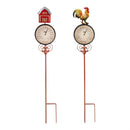 Hillside Pasture Metal Farmhouse/Rooster Thermometer Garden Stake 36"H, 2 Assorted, 12PCS CDU