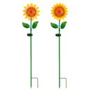 Cottage Garden Metal and Glass Solar Sunflower Garden Stake with Metal Display, 2 Asst, 12Pc