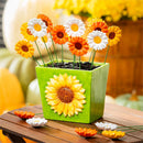 Harvest Blossoms Garden Stake, Ceramic Sunflower Plant Picks 12"H,3 Asst, 24pcs with Container