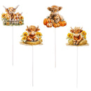 Harvest Blossoms Garden Stake,Metal Highland Cow Garden Picks with Bucket 14"H,Total 48pcs