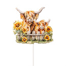 Harvest Blossoms Garden Stake,Metal Highland Cow Garden Picks with Bucket 14"H,Total 48pcs