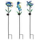 Blue Coastal Fish/Seahorse/Turtle Solar Garden Stake 32"H, 3 Assorted, 12PCS CDU