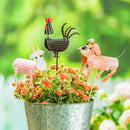 Hillside Pasture Metal Garden Pick 16"H, Cow/Rooster/Dog 3 Assorted, 24PCS in the Display Bucket