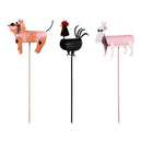 Hillside Pasture Metal Garden Pick 16"H, Cow/Rooster/Dog 3 Assorted, 24PCS in the Display Bucket
