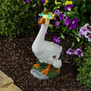 Hillside Pasture Garden Statuary, Resin Goose & Gosling, Solar, 14"H