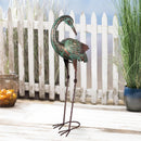 Blue Coastal Garden Statue, Metal Verdigris Heron Statue, Looking Down, 26"H
