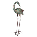 Blue Coastal Garden Statue, Metal Verdigris Heron Statue, Looking Down, 26"H
