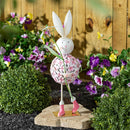 Hop Into Spring Garden Statuary, Metal Pink Hydrangea Bunny, 22.5"H