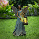 Cottage Garden Statuary, Resin Leaf Dress Fairy with Solar Lantern, 14"H