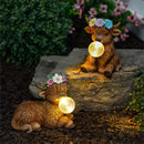 Hillside Pasture Garden Statuary, Resin Bloom & Bubble Highland Cow, Solar, 7"H, Asst of 2
