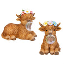 Hillside Pasture Garden Statuary, Resin Bloom & Bubble Highland Cow, Solar, 7"H, Asst of 2