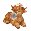 Hillside Pasture Garden Statuary, Resin Bloom & Bubble Highland Cow, Solar, 7"H, Asst of 2