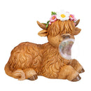 Hillside Pasture Garden Statuary, Resin Bloom & Bubble Highland Cow, Solar, 7"H, Asst of 2