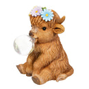 Hillside Pasture Garden Statuary, Resin Bloom & Bubble Highland Cow, Solar, 7"H, Asst of 2