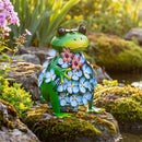 Cottage Garden Statuary, Metal Happy Bloom Frog, 12"H