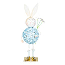 Hop Into Spring Garden Statuary, Metal Blue Hydrangea Bunny, 22.5"H