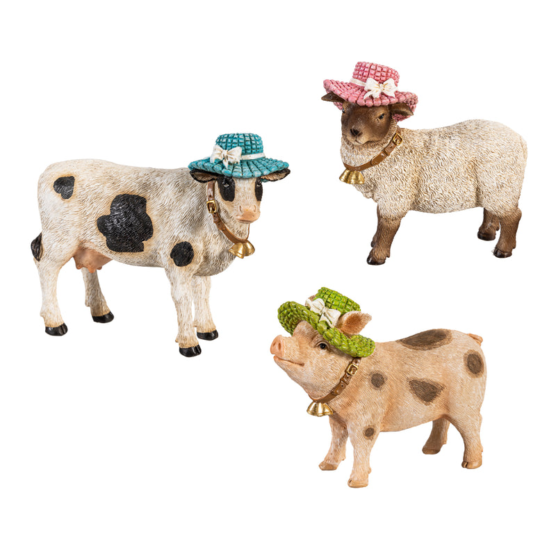 Petal & Plow Garden Statue, Resin Fancy Farm Animals Statue, 3 Asst., 5.5"H