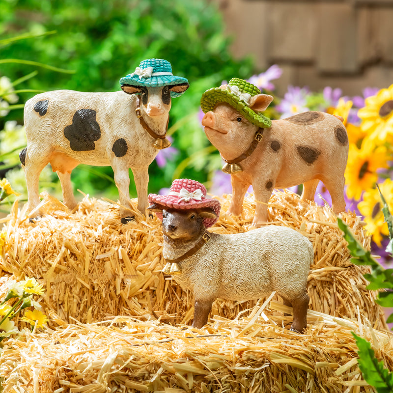 Petal & Plow Garden Statue, Resin Fancy Farm Animals Statue, 3 Asst., 5.5"H
