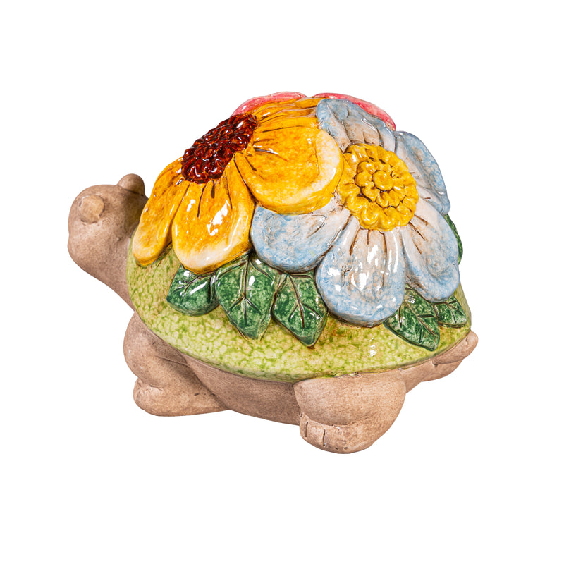 What She Shed Garden Statue, Ceramic Floral Frog & Turtle Statue, 2 Asst., 5"H