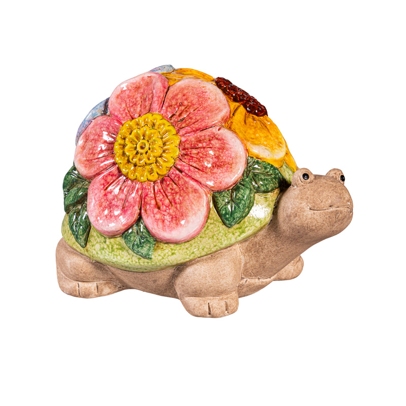 What She Shed Garden Statue, Ceramic Floral Frog & Turtle Statue, 2 Asst., 5"H