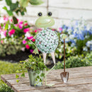 Cottage Garden Statuary, Metal Happy Floral Frog with Planter, 20"H