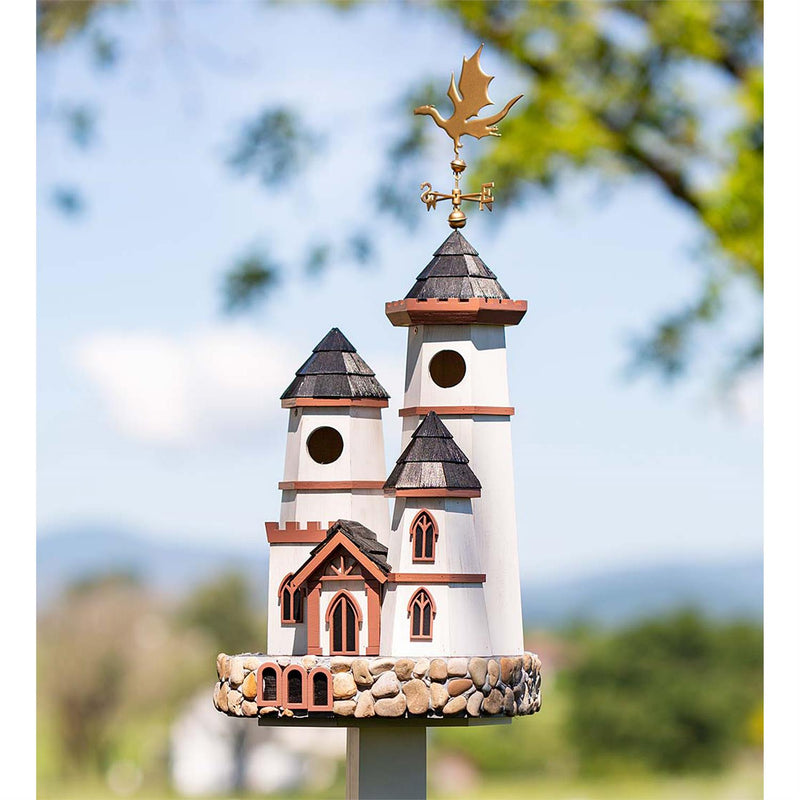 Three Tower Castle Birdhouse with Dragon Weathervane
