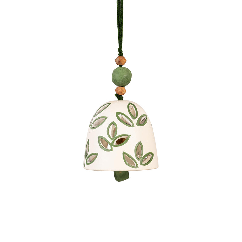 VivaStyle Garden Bell, Terracotta Leaf Bell with Beads, 14"H,  Asst of 2