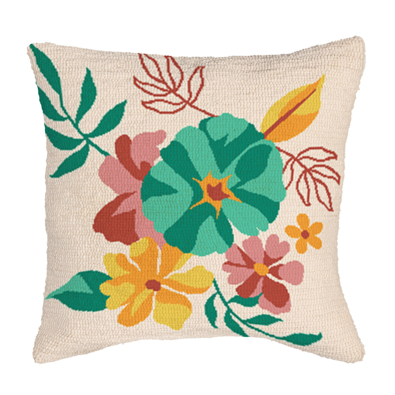 Vibrant Flowers Indoor/Outdoor Hooked Pillow 18"x18"