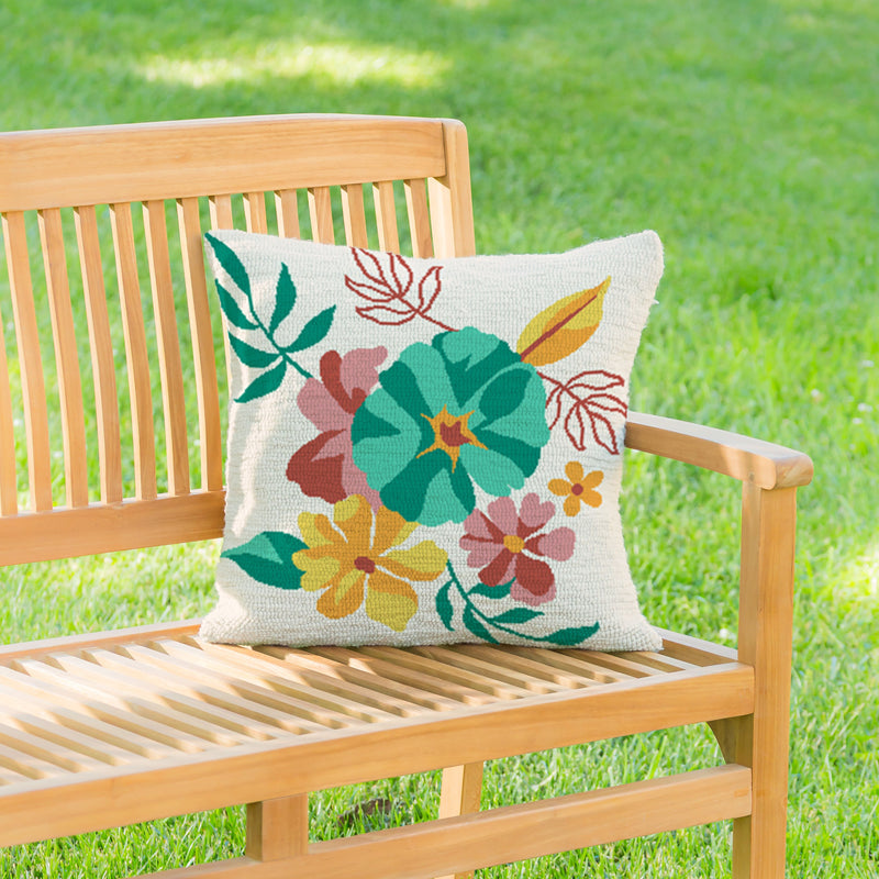 Vibrant Flowers Indoor/Outdoor Hooked Pillow 18"x18"