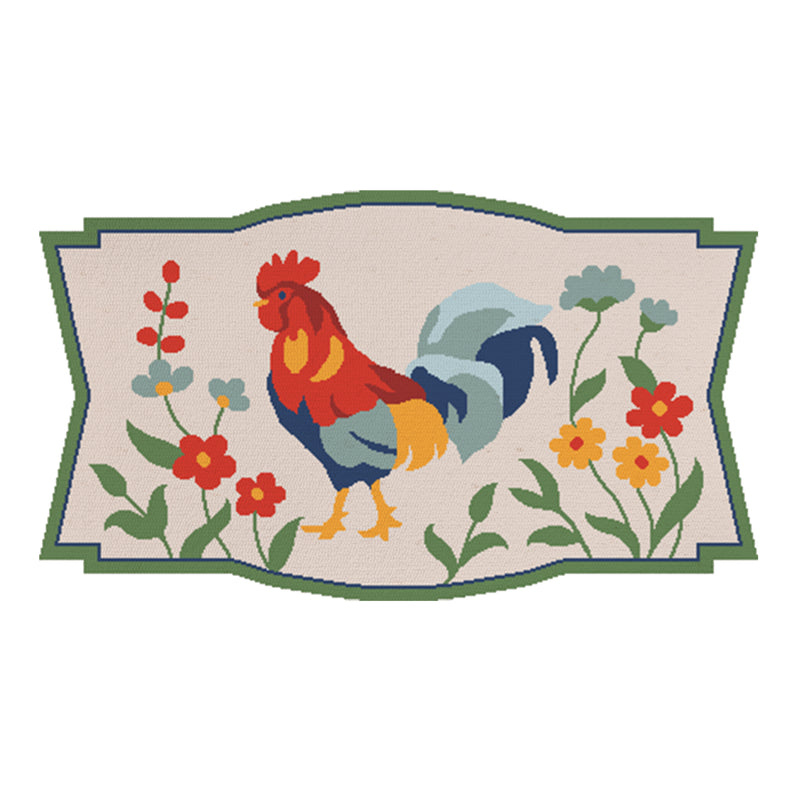 Petal & Plow Rooster, Indoor/Outdoor Hooked Rug 24"x42"