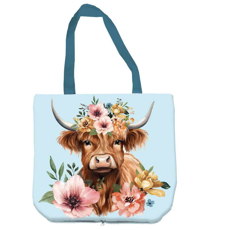 Petal & Plow Tote Foldable Compact, Farm Highland Cow, 15.5"L x 4.5"W x 16.5"H