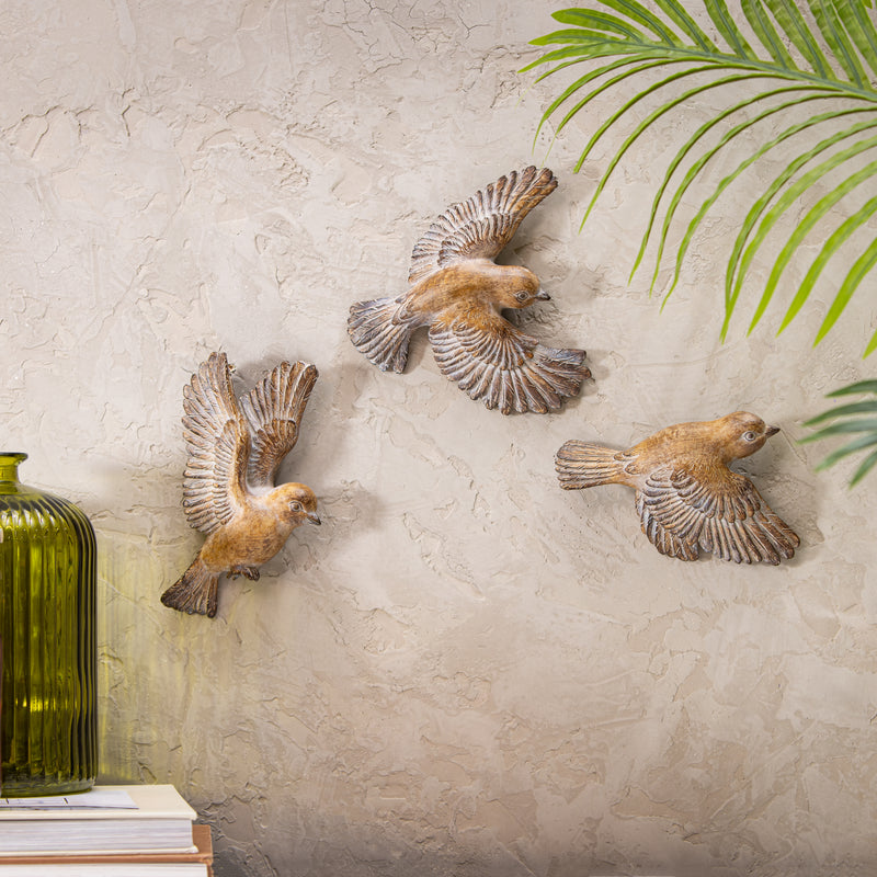 VivaStyle Indoor Wall Decor, Flying Bird Resin Wall Decor, Set of 3