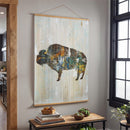 Hillside Pasture Indoor Wall Decor Canvas Tapestry, Color block Bison 52"X 36" Canvas Tapestry