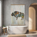 Hillside Pasture Indoor Wall Decor Canvas Tapestry, Color block Bison 52"X 36" Canvas Tapestry
