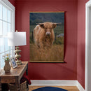 Hillside Pasture Indoor Wall Decor Canvas Tapestry, Highland Cow in Field 52"X 36" Canvas Tapestry