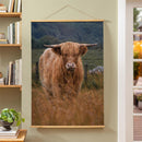 Hillside Pasture Indoor Wall Decor Canvas Tapestry, Highland Cow in Field 52"X 36" Canvas Tapestry
