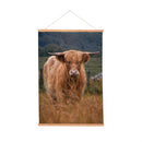Hillside Pasture Indoor Wall Decor Canvas Tapestry, Highland Cow in Field 36"x24" Canvas Tapestry