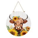 Harvest Blossom Highland Cow and Sunflowers Wood Door Decor, 18"