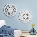 Blue Coastal Indoor Wall Decor, Wood, White Patterned Round Wall Art, Asst of 2