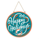 Miami Dolphins Holiday Round Door Decor with Hanging Rope, 18x18